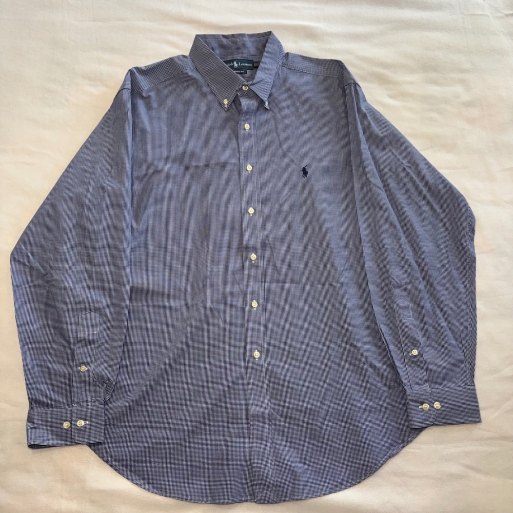 Ralph Lauren Mens XL Classic Fit Gingham Button Down Shirt Blue White 17.5 34/35